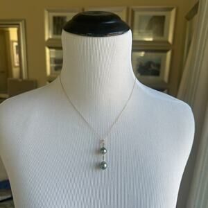 Tahitian Peacock Pearl Double Drop Pendant Necklace 18" 14K Yellow Gold Chain